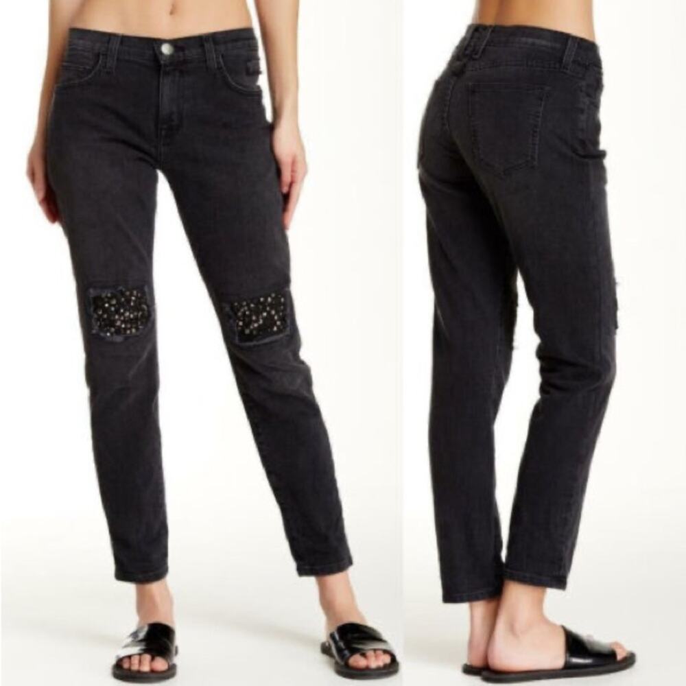 Current Elliot Black The Fling Studded Embellished Boyfriend Jeans Size 25